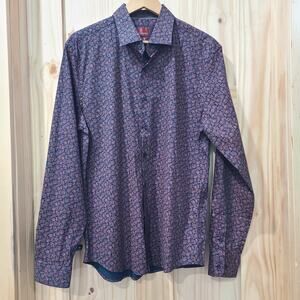 Consequence Slim Fit Long Sleeve Button Up Navy Rust Swimming Paisley Size L
